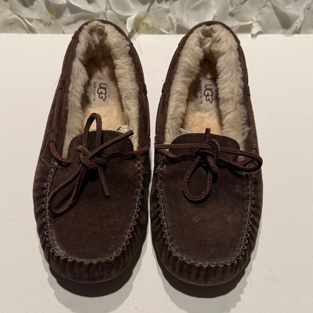 UGG Women's Chocolate Brown Suede Shearling Moccasin Loafers